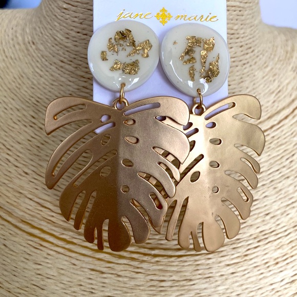 Monsterra leaf earrings - Picture 1 of 5